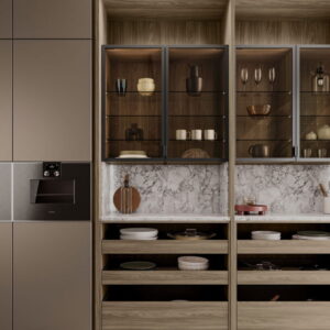 Leicht Designküche Mandelgrau metallic